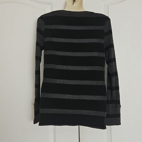 Calvin Klein Stripped Long Sleeves Cotton T-Shirt Medium Black/ Gray - Picture 3 of 16